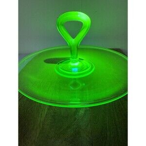 Vintage Vaseline Uranium Green Glass Center Handle 10 3/4" Serving Cookie Tray